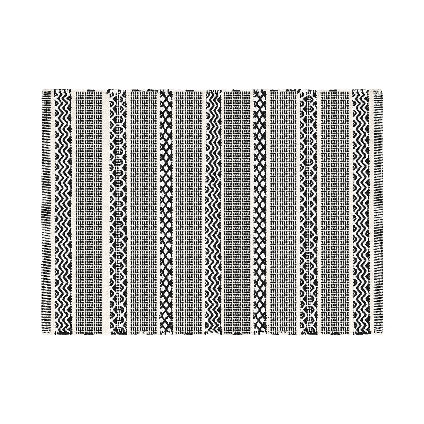 Cotton Area Rug Woven Black White Geometric Boho