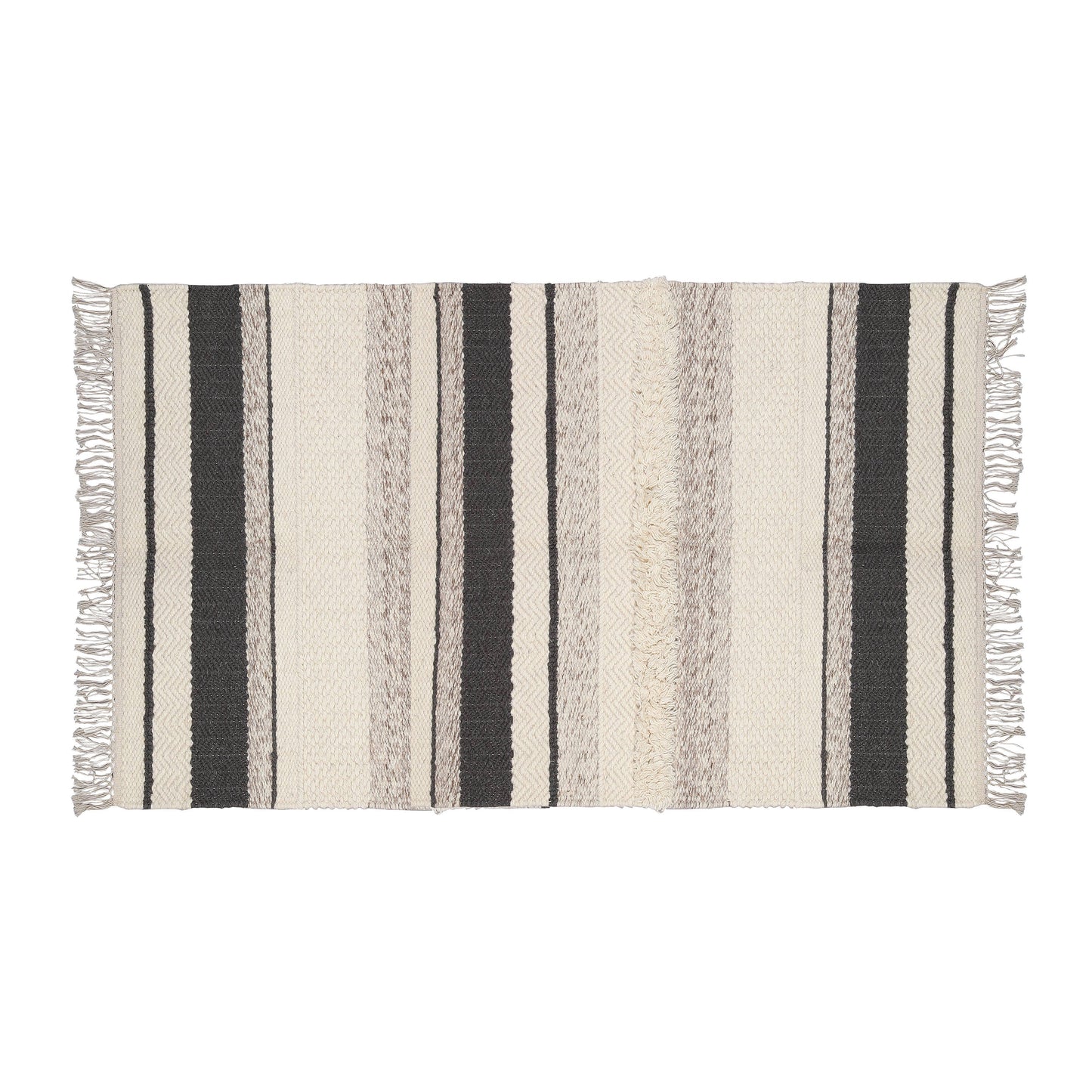 Hand Woven Wool Area Rug Woven Gray White Stripes
