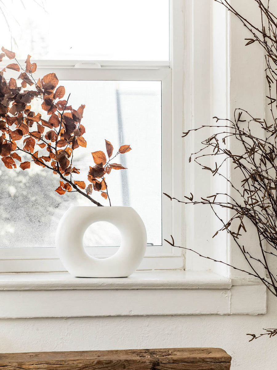 Large Half Modern Circular Vase - White