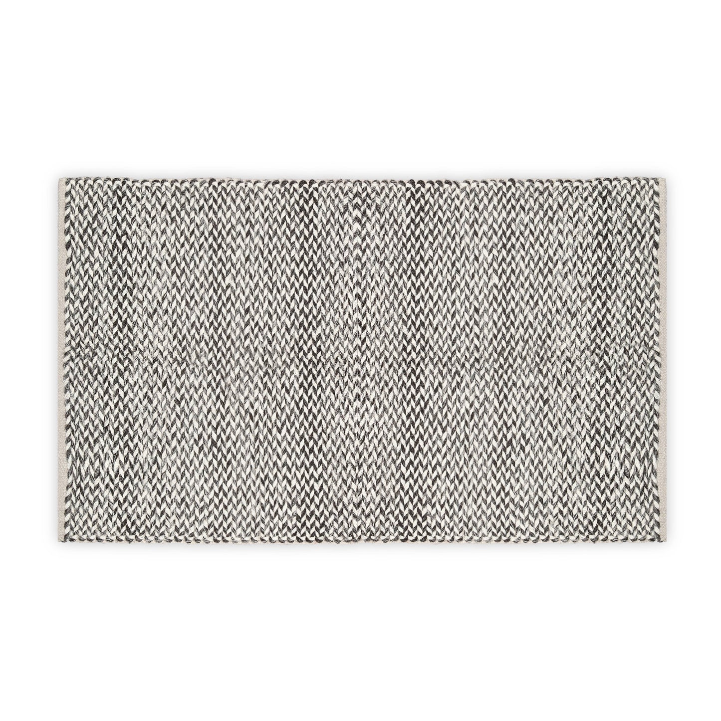 Hand Woven Wool Area Rug Woven Black and White Chevron