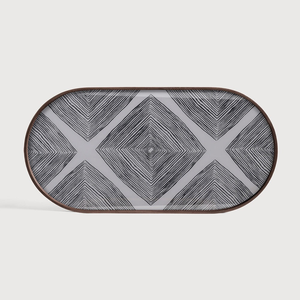Slate Linear Squares Oblong Glass Tray