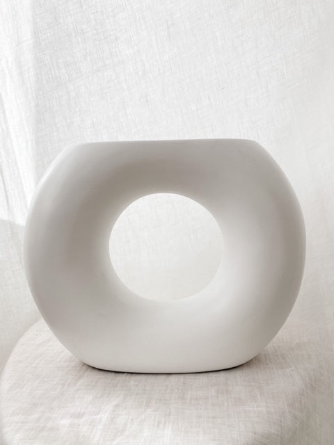 Large Half Modern Circular Vase - White