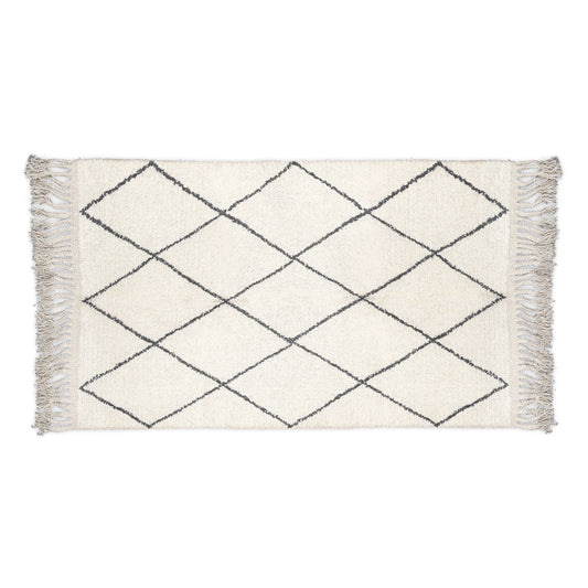 Hand Woven Wool Area Rug  Woven Harlequin White Black