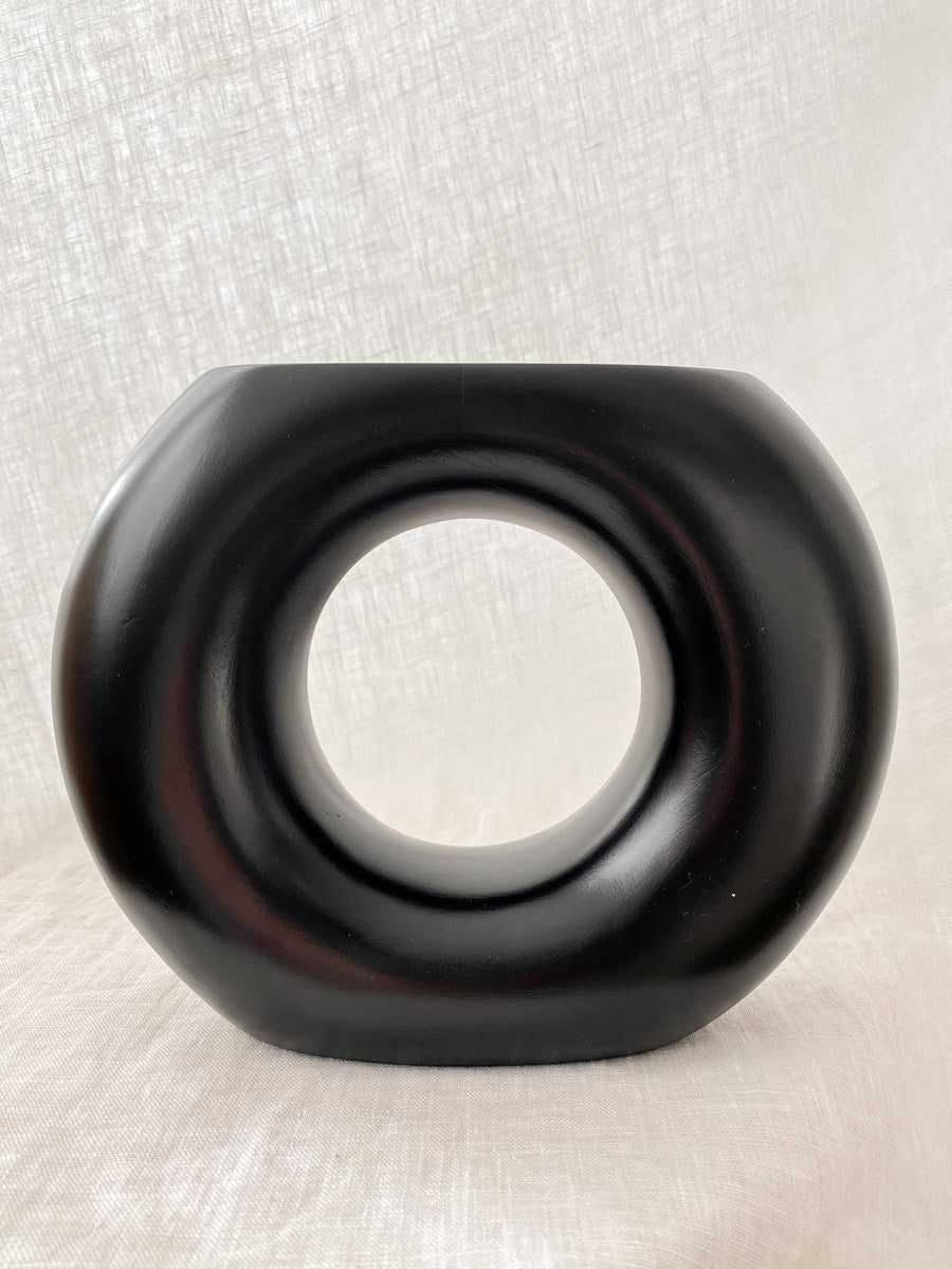 Large Half Modern Circular Vase - Black